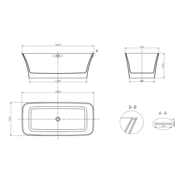 Ванна акриловая (160х75) Vincea VBT-216