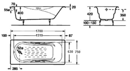 Ванна чугунная Roca Malibu (170х75) 230960000