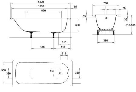 Cтальная ванна Kaldewei EUROWA 309 (140x70) 119512030001