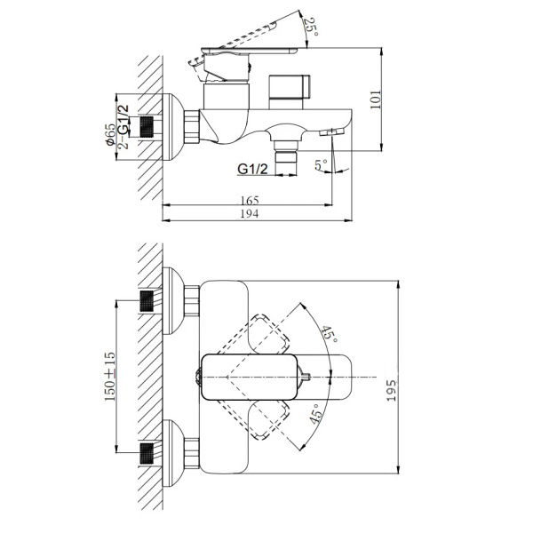 Смеситель для ванны с коротким изливом RUSH Bruny BR4335-44 Смеситель для ванны с коротким изливом RUSH Bruny BR4335-44
