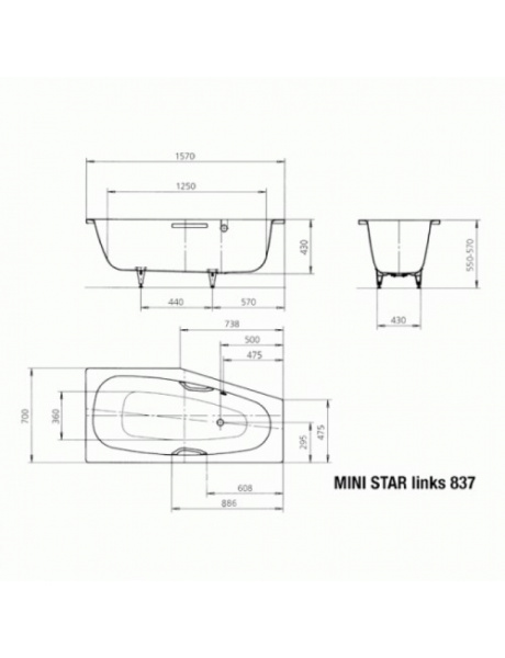 Стальная ванна (157х70) Kaldewei Mini Star L 837 Standard 225300010001