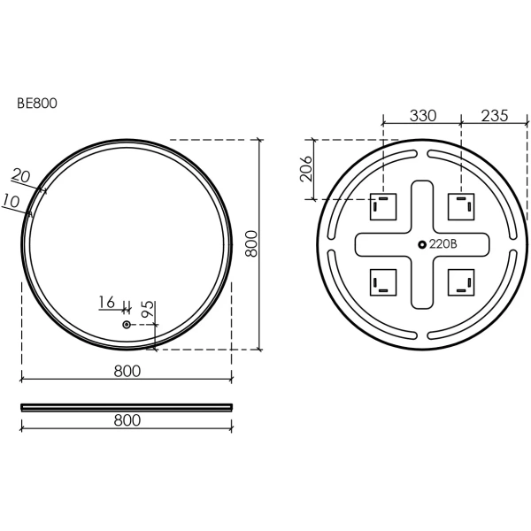 Зеркало с подсветкой Sancos  Bella (80х80) BE800