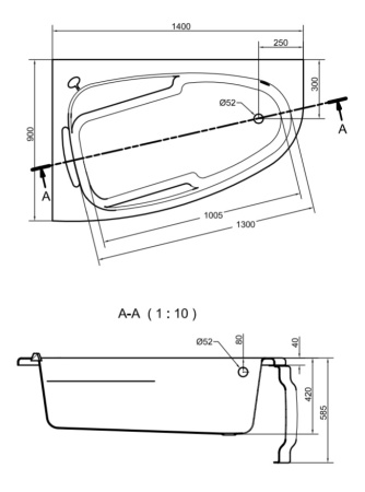 Ванна акриловая асимметричная Cersanit JOANNA 140х90 левая 63334