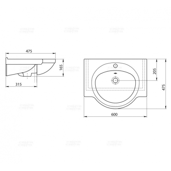 Раковина полувстраиваемая (60х47) СаНта    Сатурн60