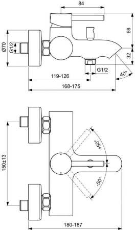 Смеситель для ванны Ideal Standard Kolva BC675U4