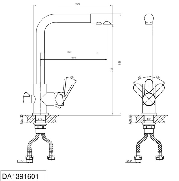 Смеситель для кухни D&K Rhein.Marx (DA1391601) с подключением к фильтру хром