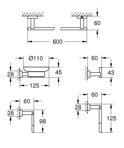 Набор аксессуаров GROHE Essentials Cube 40758 001 (40758001) хром  Набор аксессуаров GROHE Essentials Cube 40758 001 (40758001) хром