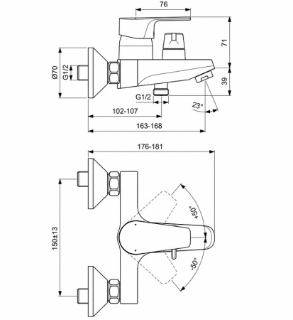 Смеситель для ванны Ideal Standard Cerafine D BC494AA