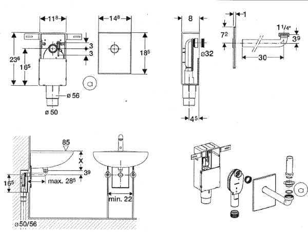 Сифон для раковины Roca Civic встроенный с переливом 506403207