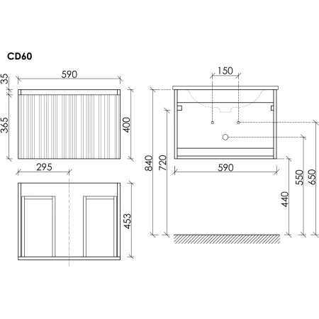 Тумба без раковины подвесная Sancos Code CD60GP серая платина матовый