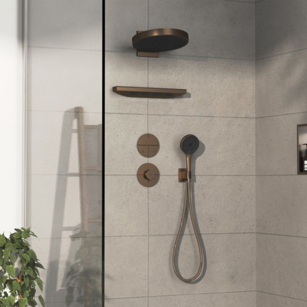Термостат для душа с регулировкой напора Hansgrohe ShowerSelect Comfort S 15559140 шлифованная бронза