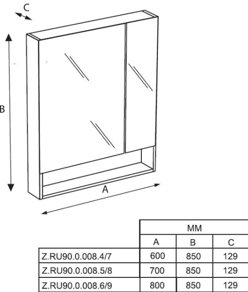Зеркальный шкаф Roca The Gap 80 фиолетовый ZRU9302753