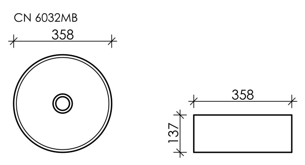 Раковина накладная (35,8х35,8) Ceramica Nova ELEMENT CN6032MB