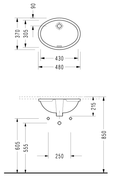 Раковина встраиваемая снизу (43х30,5) Serel 551
