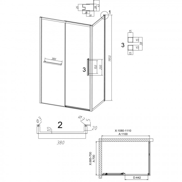 Душевой уголок (110х70) Grossman Style 120.K33.05.1170.10.02