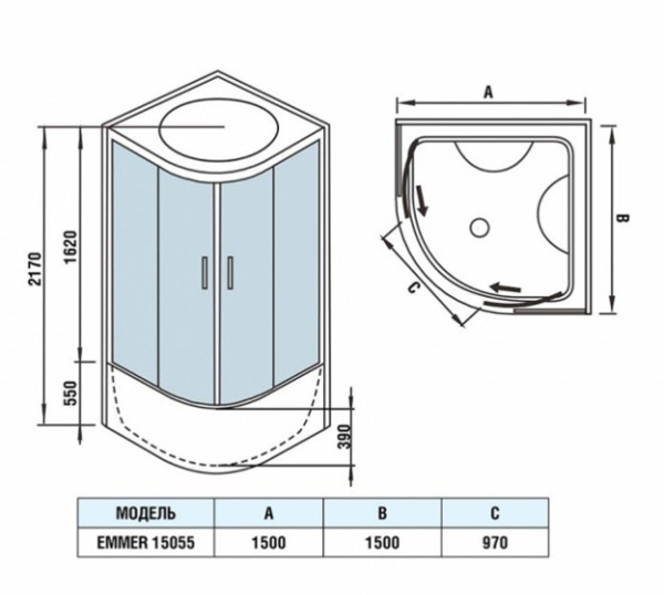 Душевая кабина WeltWasser EMMER 15055 (10000003291)