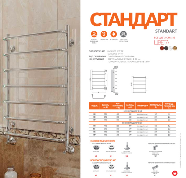 Полотенцесушитель водяной Terminus СТАНДАРТ (500х600) П6 4670078530332