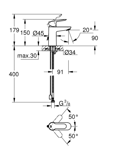 Смеситель однорычажный для раковины Grohe BauEdge 23329 000 (23329000) хром