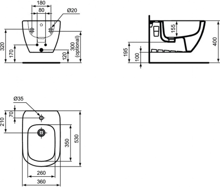 Подвесное биде Ideal Standard TESI T3552V3