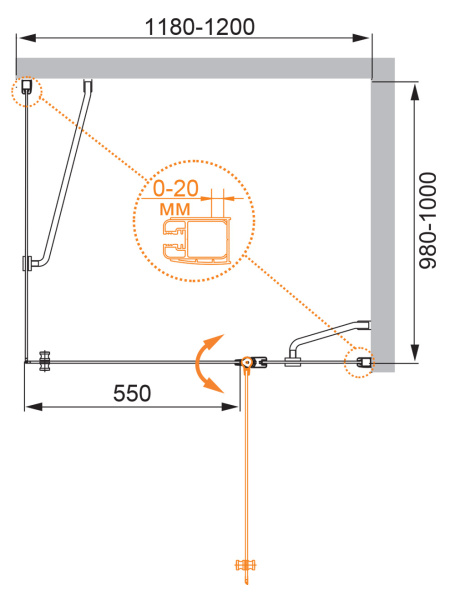 Душевой уголок (120х100) CEZARES ELENA ELENA-W-AH-1-120/100-P-Cr-R