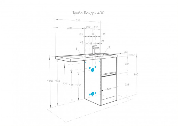Тумба с раковиной Aquaton Лондри 40 1A2360K2LH010