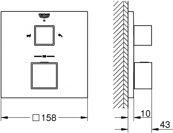 Смеситель для ванны термостатический GROHE Grohtherm Cube 24155 DC0 (24155DC0) суперсталь