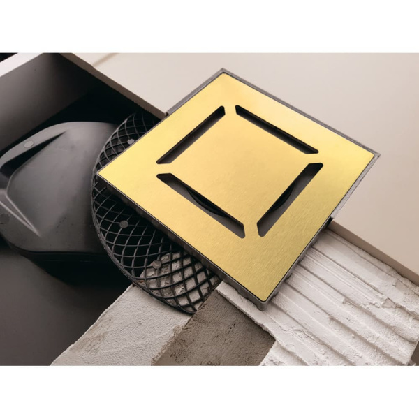 Душевой трап (10х10) Berges Wasserhaus Platz Norma 100х100 092158 золото глнец