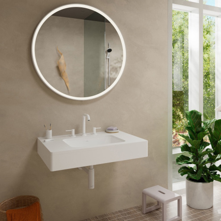 Смеситель для раковины на 3 отверстия с донным клапаном Push-Open Hansgrohe Tecturis S 73330700 белый матовый