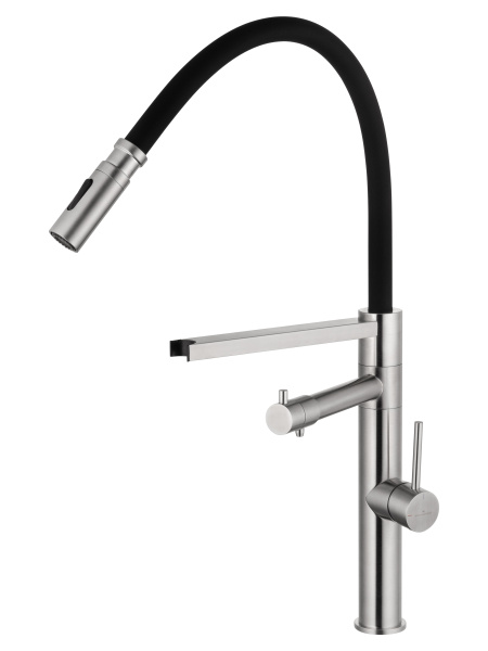 Смеситель для кухни с гибким изливом и подключением фильтра WONZON & WOGHAND, брашированный никель WW-88458007-BN