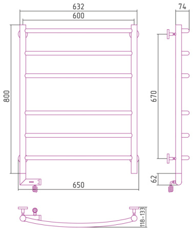 Полотенцесушитель Электрический Cунержа Галант 2.0 Левый (800x600) Хром 00-5200-8060