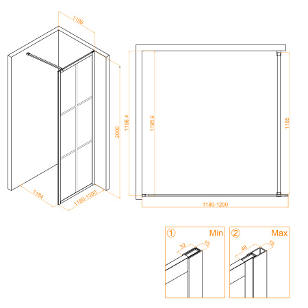 Душевая перегородка 120 см RGW WA-111 B Walk In 411011112-84 прозрачное