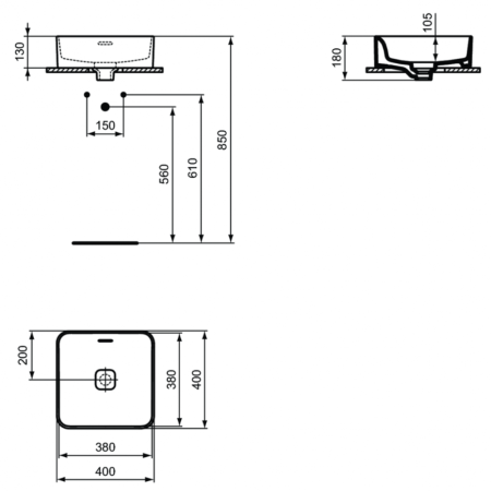 Раковина накладная Ideal Standard Strada II Square Vessel T296301 Euro White