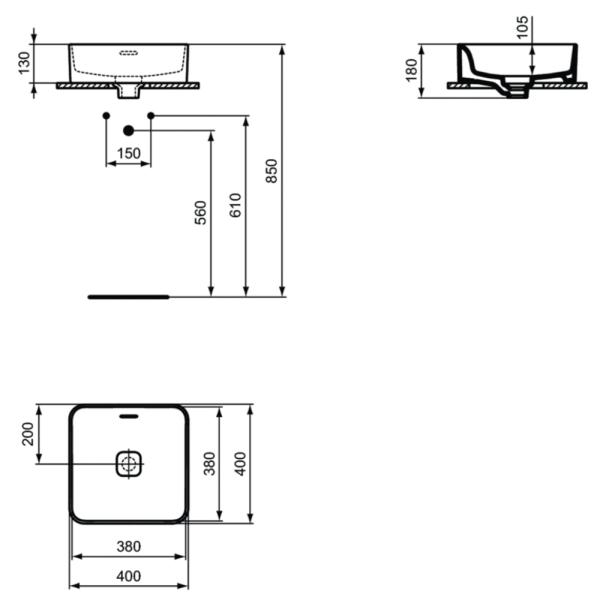 Раковина накладная Ideal Standard Strada II Square Vessel T296301 Euro White