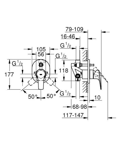 Смеситель однорычажный для ванны GROHE BauFlow 29045 000 (29045000)