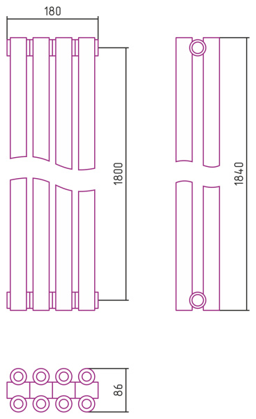 Полотенцесушитель Водяной Сунержа Эстет-00 (180х18) 4 секции Белый 12-0332-1804