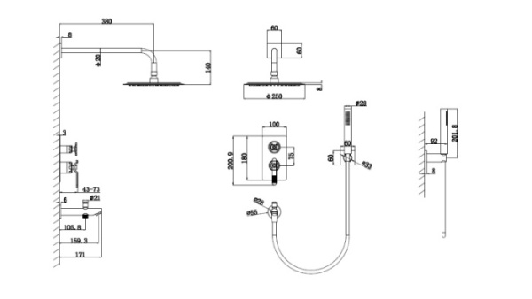 Комплект для душа с изливом Bronze de Luxe 1760'S LOFT 6630CG Комплект для душа с изливом Bronze de Luxe 1760'S LOFT 6630CG