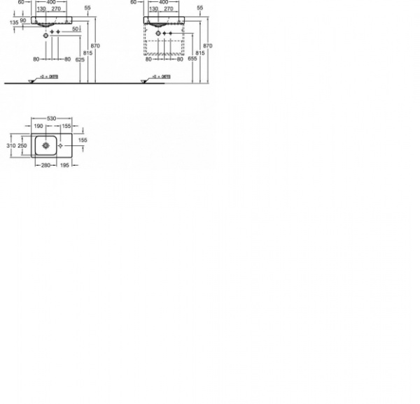 Раковина Geberit iCon с полочкой: белый, B=53см, H=13.5см, T=31см, отверстие под смеситель справа, перелив- нет, полка справа 124053000