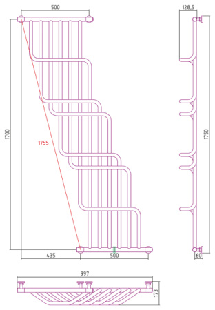 Полотенцесушитель Водяной Сунержа Нега (170х100) Золото 03-0225-1710