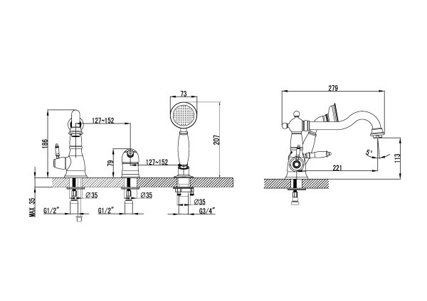 Смеситель для ванны Lemark Villa (LM4845B)