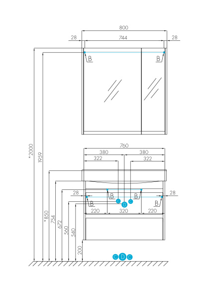 Тумба под раковину Aquaton Нортон 80 1A248901NT010