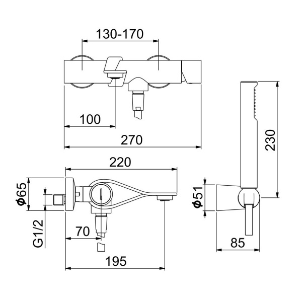 Смеситель для ванны Webert One-B NB850101441, чернай/сталь