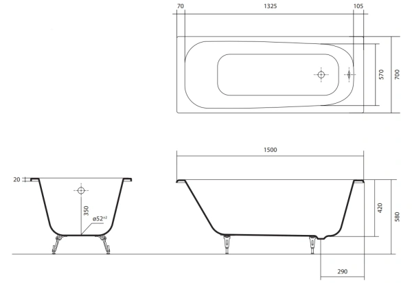 Чугунная ванна Aquatek Сигма (150x70) AQ8850F-00