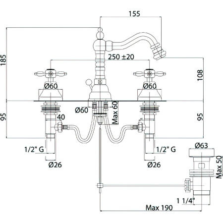 Смеситель для биде Cezares NOSTALGIA Nostalgia-BBS2-02