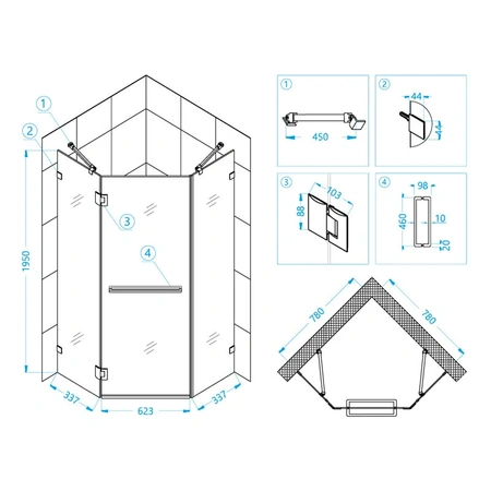 Душевой уголок (80х80) RGW Hotel HO-082 350608288-11 прозрачное