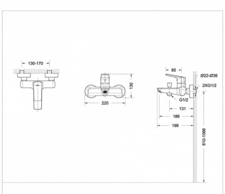 Смеситель для ванны c коротким изливом Bravat Real F6121179CP-01