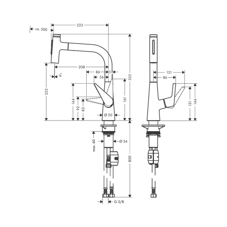 Смеситель для кухни с выдвижным изливом Hansgrohe Talis Select M51 2jet
