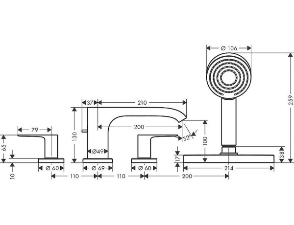 Смеситель на борт ванны Hansgrohe Vivenis 75444670