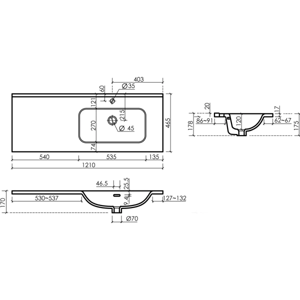 Раковина встраиваемая сверху (121х46,5) Ceramica Nova Element CN7006R