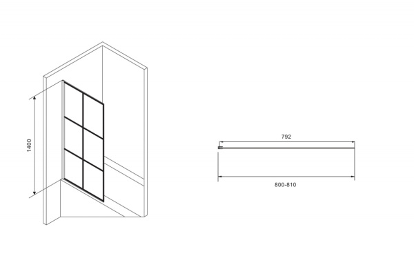 Шторка на ванну (80х140) ABBER Immer Offen AG72080B черный