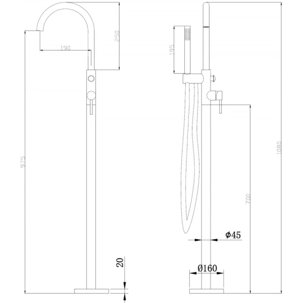 Смеситель ABBER Wasser Kreis AF8115N напольный для ванны, хром